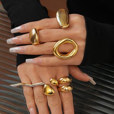 Stainless Steel Irregular Oval Ring Light Luxury High Sense Niche Exaggerated Ring Jewelry