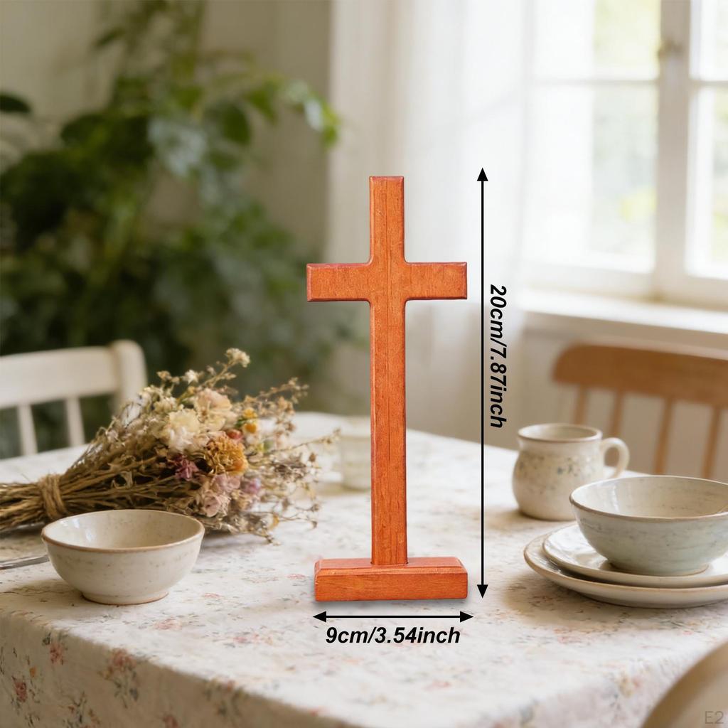 Standing Cross for Table Home Decoration Double Sided Display Catholic Wooden Collectible Pary