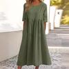 Women's Round Neck Short Sleeve Loose Casual Long Retro Dress