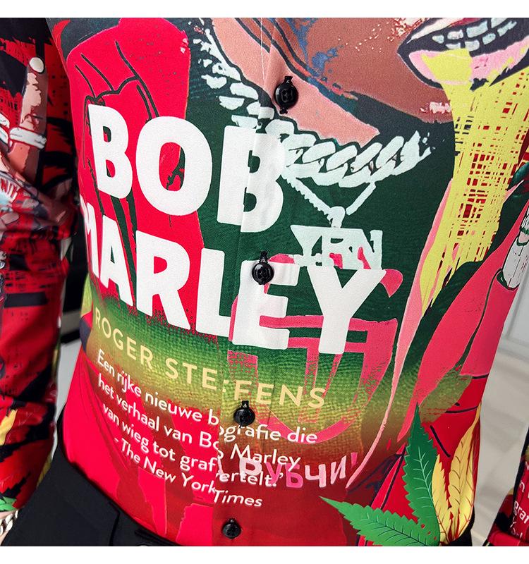 Europejski i Amerykański Styl Męska Koszula z Długim Rękawem z Nadrukiem 2818