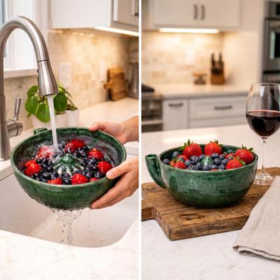 Tigela Lavadora de Frutas Vermelhas de Cerâmica, Limpador de Frutas Hidráulico com Vórtice Auto-Giratório com Drenagem, Lavadora Automática de Frutas de Cozinha para Frutas Vermelhas Delicadas