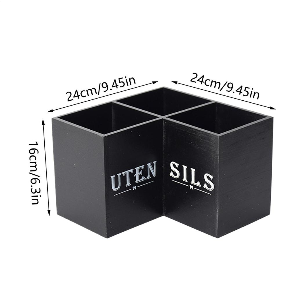 Wooden Kitchen Corner Cutlery Storage Box Household Countertop Spoon And Chopstick Container 3 Compartments Utensil Holder