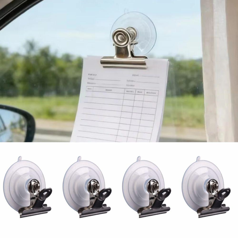 4Pcs Detachable Suction Cup Clip Transparent Suction Cup Clamp Windshield Ticket Clip Window