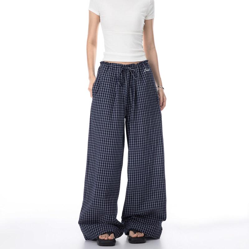 ICH MODE Women s Plaid Wide-Leg Casual Pants