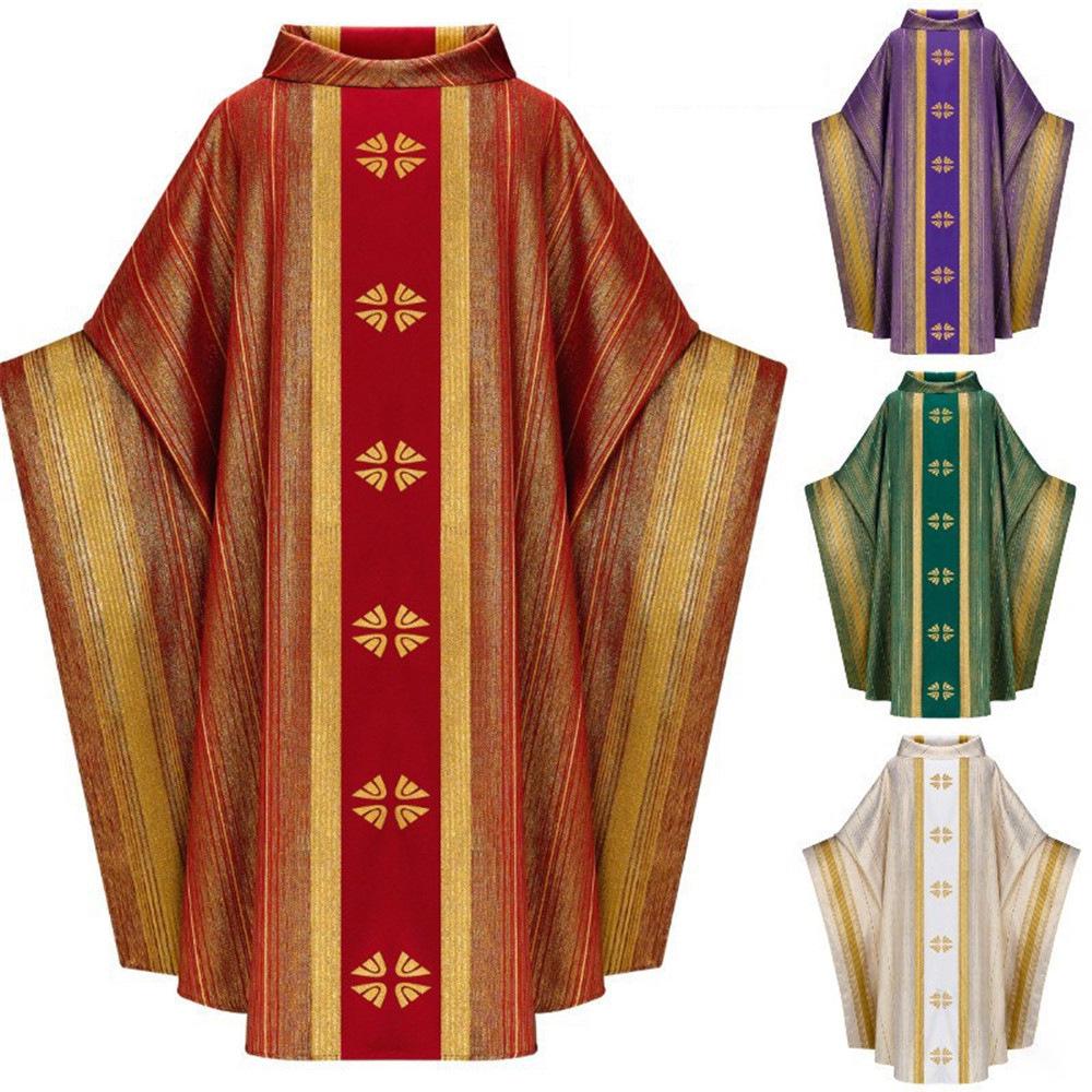 Unisex Retro Stand-up Collar Long Robe with Batwing Sleeves for Stage Performance