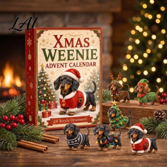 Festive Home Decoration 2026 Christmas Dachshund Advent Calendar 3D Countdown Collectible Ornament Set Holiday Gift with 24 Mini Dog Figures,