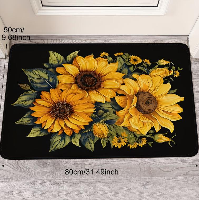 Vintage Sunflower Rose Boho Rug Non Slip Washable Kitchen Mat for Bathroom Entryway Living Room Home Decor