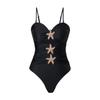 Solid Color One-piece Swimsuit Female Feel Tight Hollow Metal Five-star Women's
