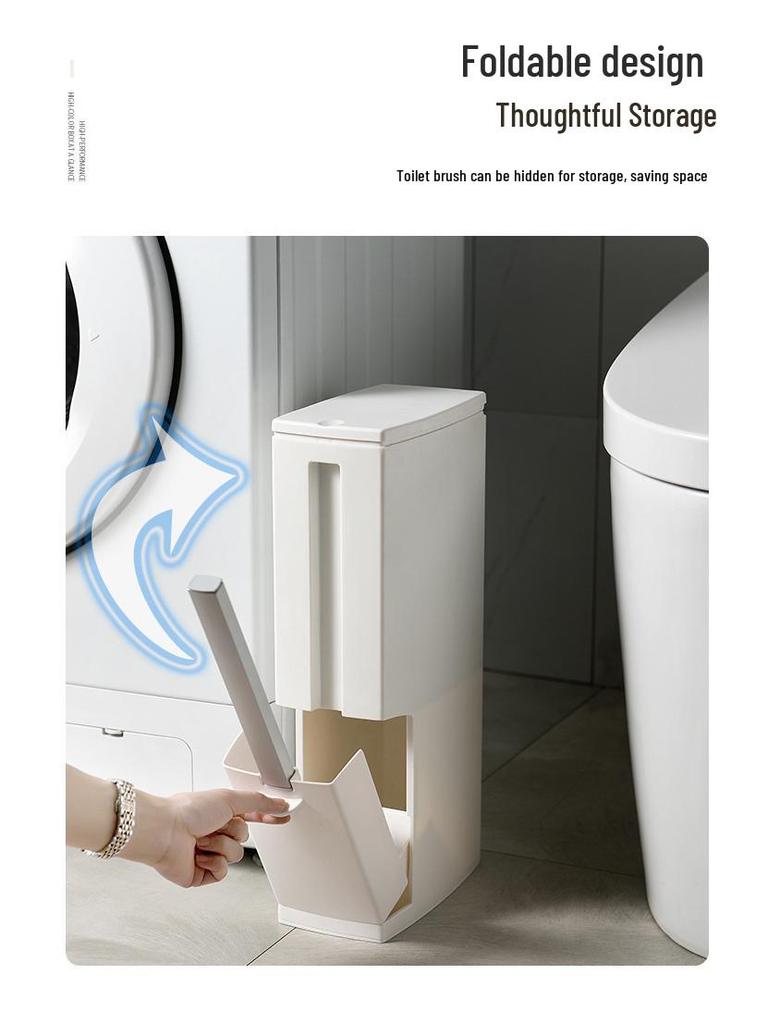 Japanese-Style Bathroom Trash Can & Toilet Brush Set: Compact, Narrow Design with Lid.