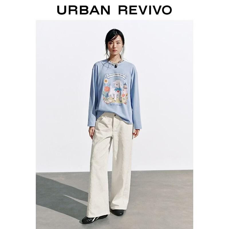 UR Women s Playful Lamb Print Cotton Long Sleeve T-Shirt S светло-синий