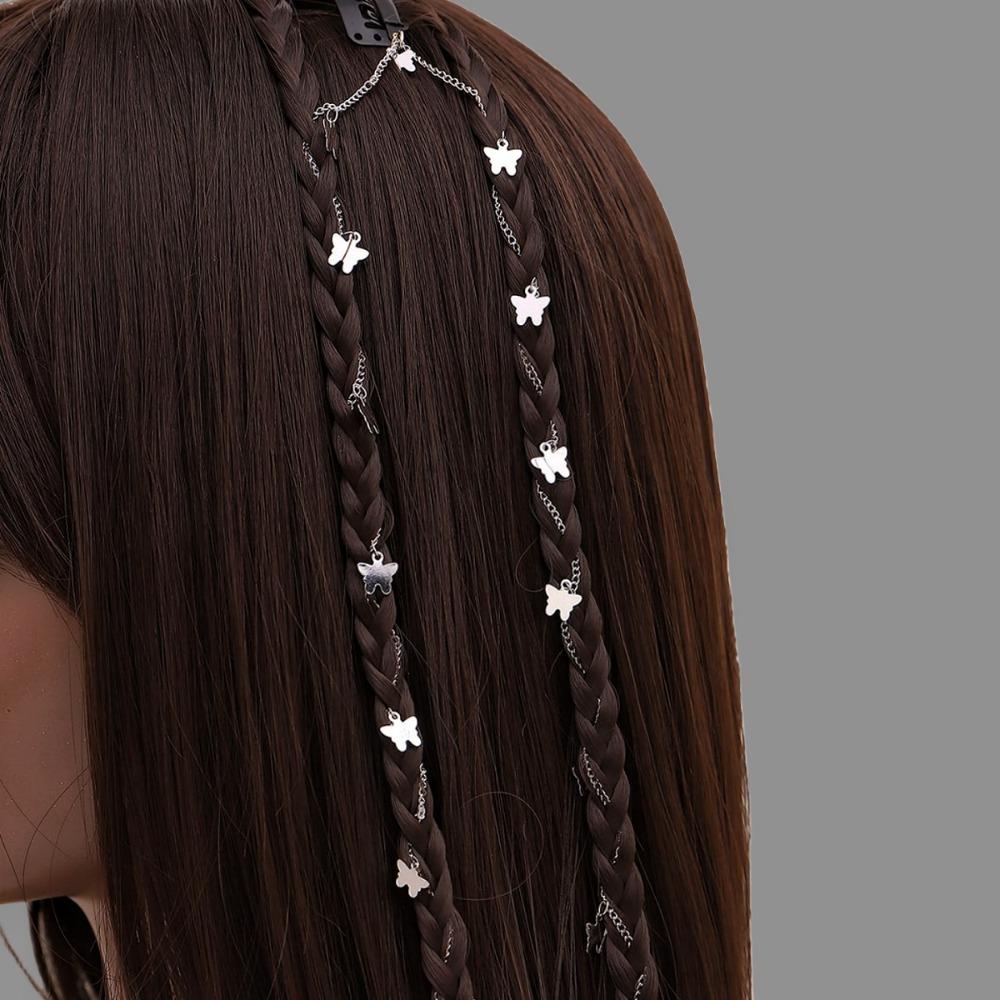 Korean Headwear Braided Hair Chain Stars Butterfly Long Tassels Hairpin Women Hair Clips  Girl