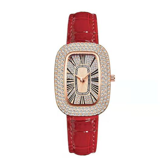 

Women Vintage Petite Bracelet Dainty Watch Small Square Analog Quartz Watch Luxury Ladies Adjustable Leather Strap Rhinestones Wristwatch for Women червоний