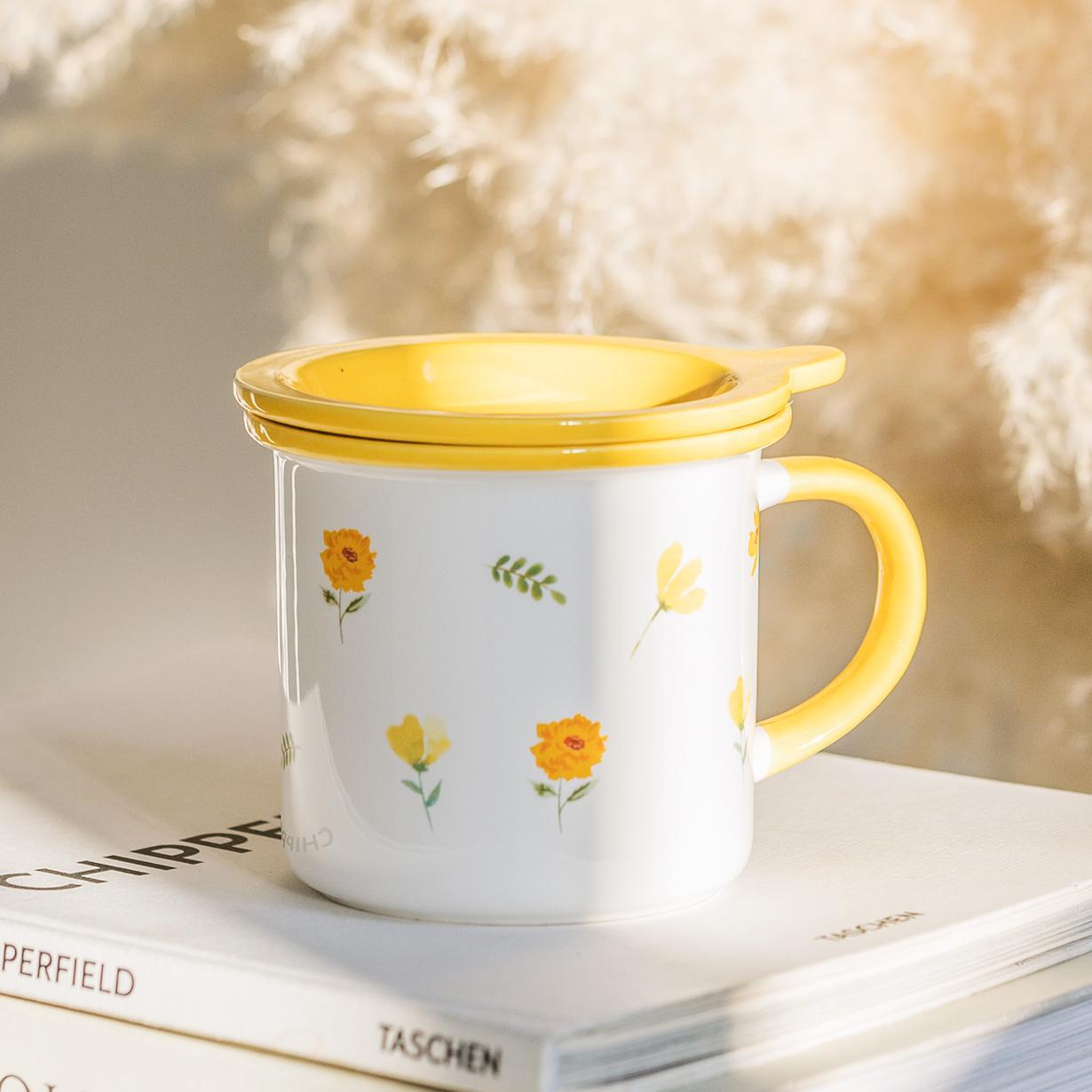 

Пасторальная керамическая чашка с крышкой Милая кружка Офисная кофейная чашка Подарочная чашка Чашка для завтрака Студенческая чашка для воды Домашнее использование 301-400ml