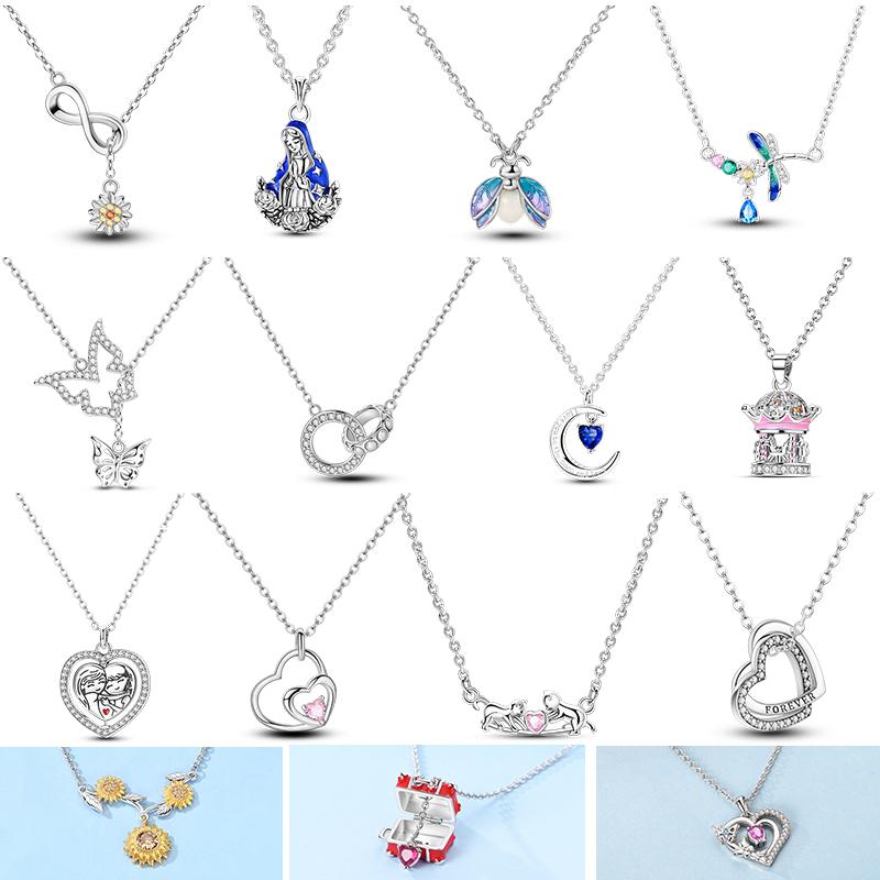 Copper Pendant Necklace Pink Heart Star Moon Firefly Plant Charm Basic Chain Necklaces Original Festival Jewelry For Women G