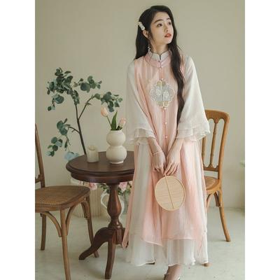 Sweet And Gentle Chinese Style Improved Embroidered Vest Ruffled Cheongsam Skirt Suit