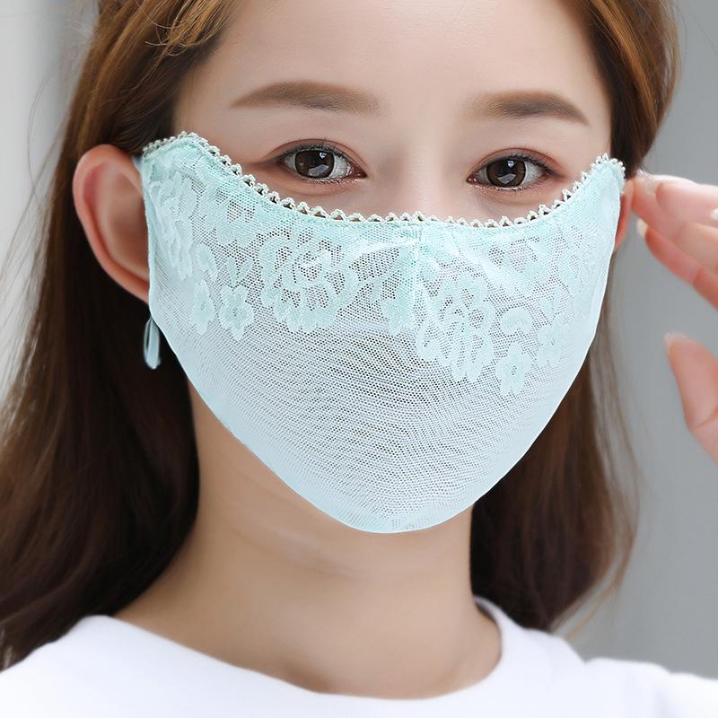 Sweet Flower Sunscreen Thin Lace Mask Outdoors Sunshade For Women Solid Color Sunscreen Face Cover Uv Protection Adjustable Mask