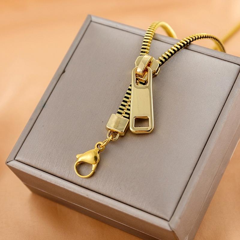 Punk Gold Color Alloy Metal Zipper Choker Necklace for Women Trend Thick Clavicle Chain Collar Vintage Necklaces