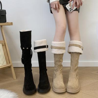 Fashion Thick Sole Snow Boots Women's Faux Fur Fashion Over-the-Knee Boots New Winter Warm Furry Boots Belt Buckle Casual Cotton Shoes