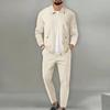 Herr fritidsvåfflor tvådelade byxuppsättningar Lösa lapel zip-up kappor och byxuppsättningar för herrkläder Höstmode set Man