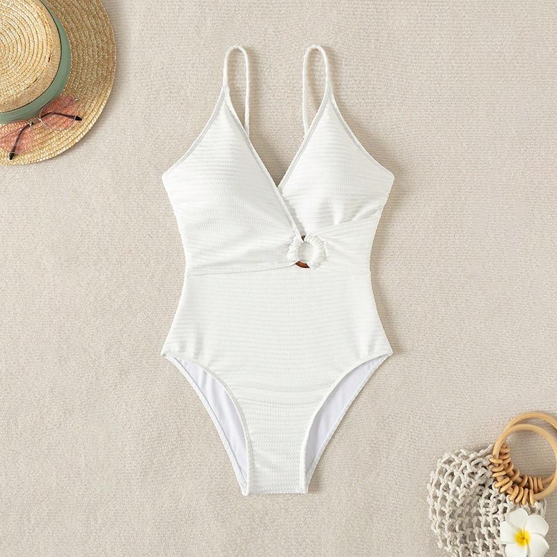 Women’s Solid Color One-Piece Swimsuit, Modest Bikini Swimwear Summer Beach Monokini Bathing Suit