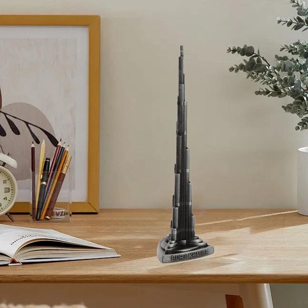 Burj Khalifa Tower Model Gray Alloy Miniature Dubai Tower Ornament Dubai Landmark Building Model