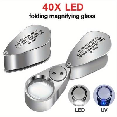 40-malige LED-UV-Lampe, optischer Metallspiegel, Lupe, zusammenklappbarer Identifikationsspiegel zum Basteln von Schmuck mit Banknotendetektorlampe