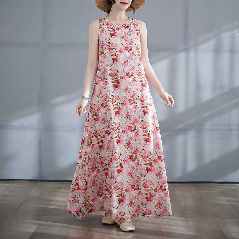 New Long Skirt Summer Sleeveless Round Neck Printed Dress