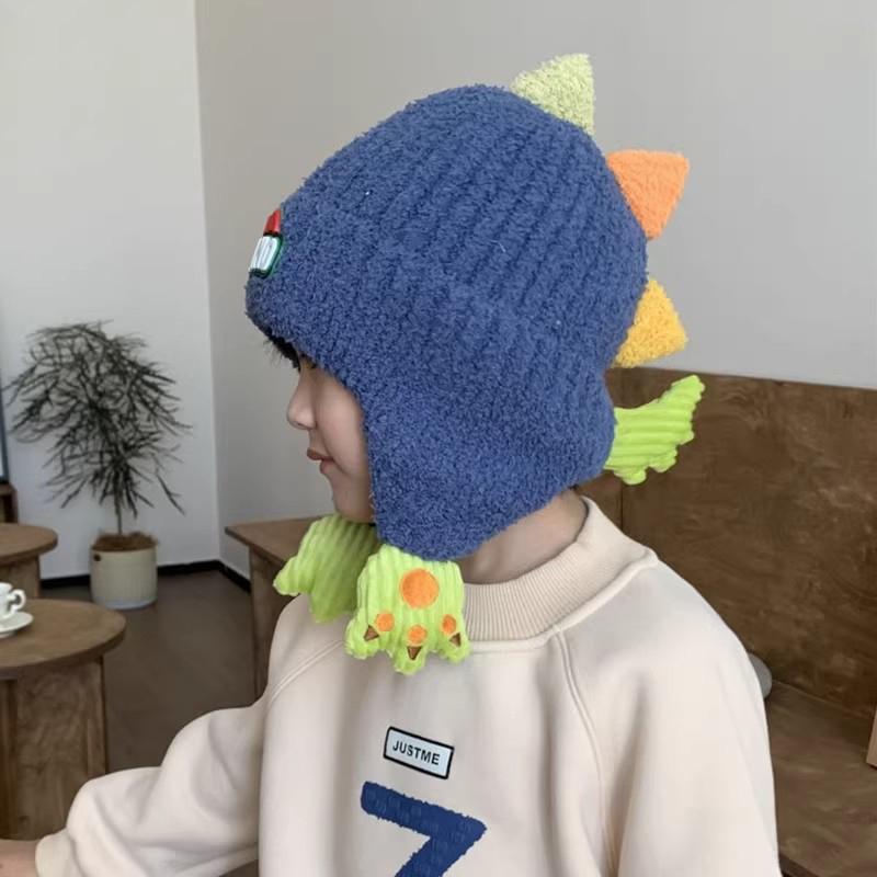 Autumn Winter Hat Cute Cartoon Dinosaur Modeling Hat  Ear Protection Warm Hat Windproof Thickened Children Hat Gifts
