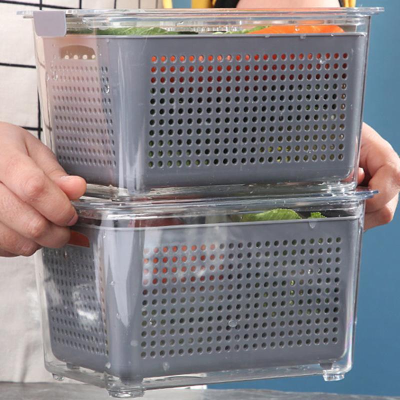 Large Capacity Refrigerator Food Crisper Vegetable Fruit Storage Box for Kitchen Draining Basket Food Seal Boxes Food Storage