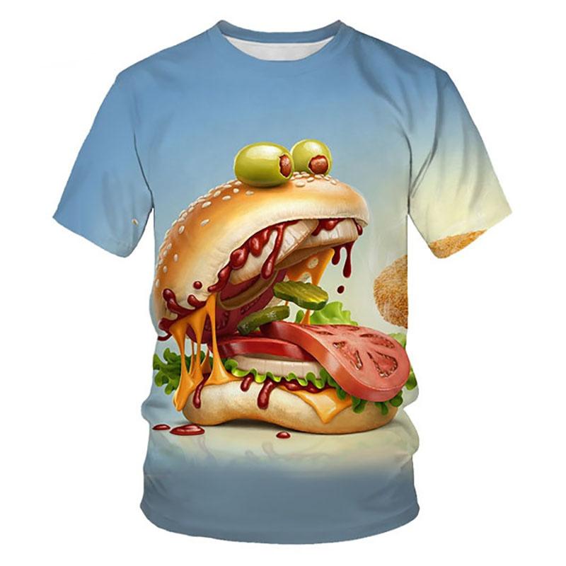 Food Hamburger Pattern T Shirt For Men Funny 3D Printed Tees Summer Casual Short Sleeve Round Neck Tops Oversized T-Shirts