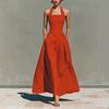 European, American spring and summer neck imitation hemp casual fashion slim pocket women's dress