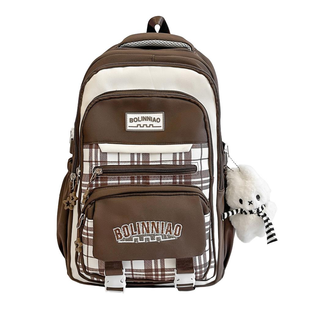 Schoolbag pink matte soft light plaid splicing girl backpack student class vitality versatile multi-compartment practical book bag