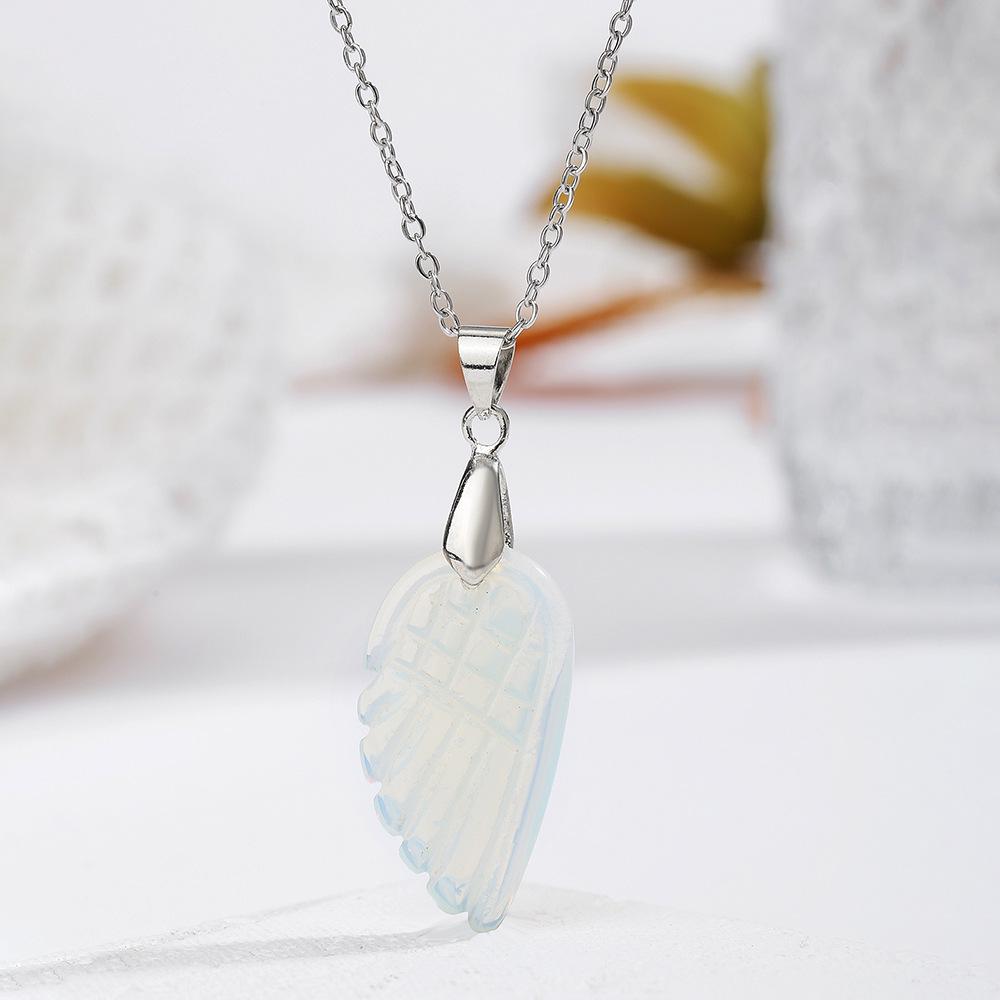 Natural Crystal Angel Wings Pendant Necklace - White Bohemian Charm Jewelry