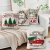 Christmas Linen Throw Cover Wreath Letter Elk Gift Print Cushion Pillow Cover
