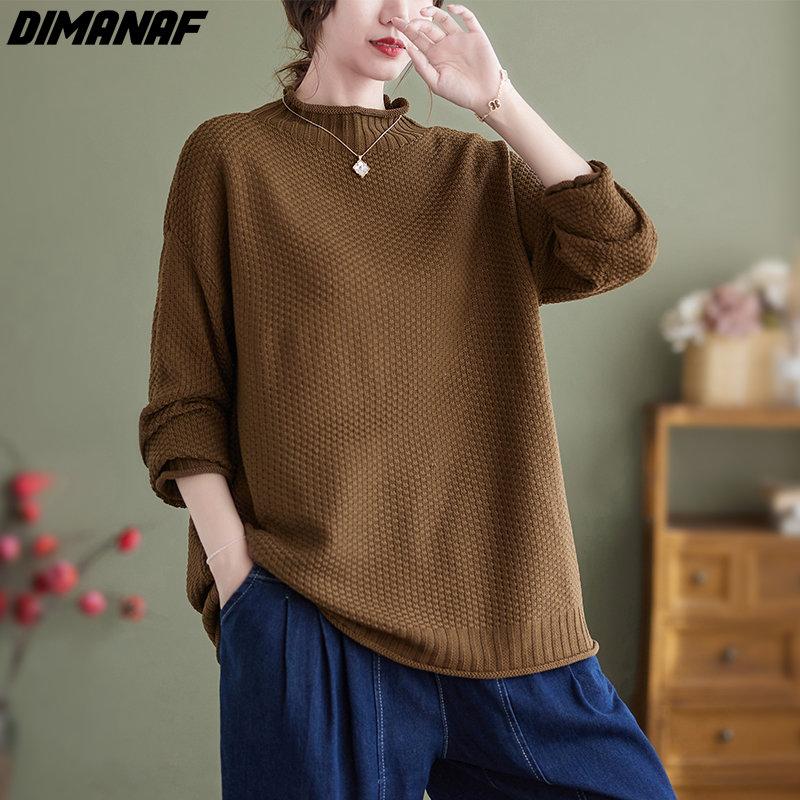 

DIMANAF, женский свитер больших размеров, свободные повседневные осенние базовые топы, футболка 2022, водолазка, пуловер, красные свитера