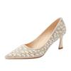 Sheepskin Rhinestone Pearl Xiuhe High Heels Women's Premium Bridesmaids Wedding Dress Bridal Wedding Shoes Single Shoes Autumn
