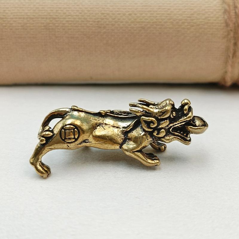 1PC Chinese Beast Dragon Statue Bronze Figurine Ornaments Antique Copper Mythical Animal Miniature Home Decor Crafts Collection