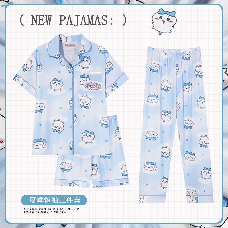 Soft Waxy Rabbit Pajamas Women's Japanese Milk Gentle and Cute Cartoon Girly Casual Short-sleeved Loungewear Three-piece Set