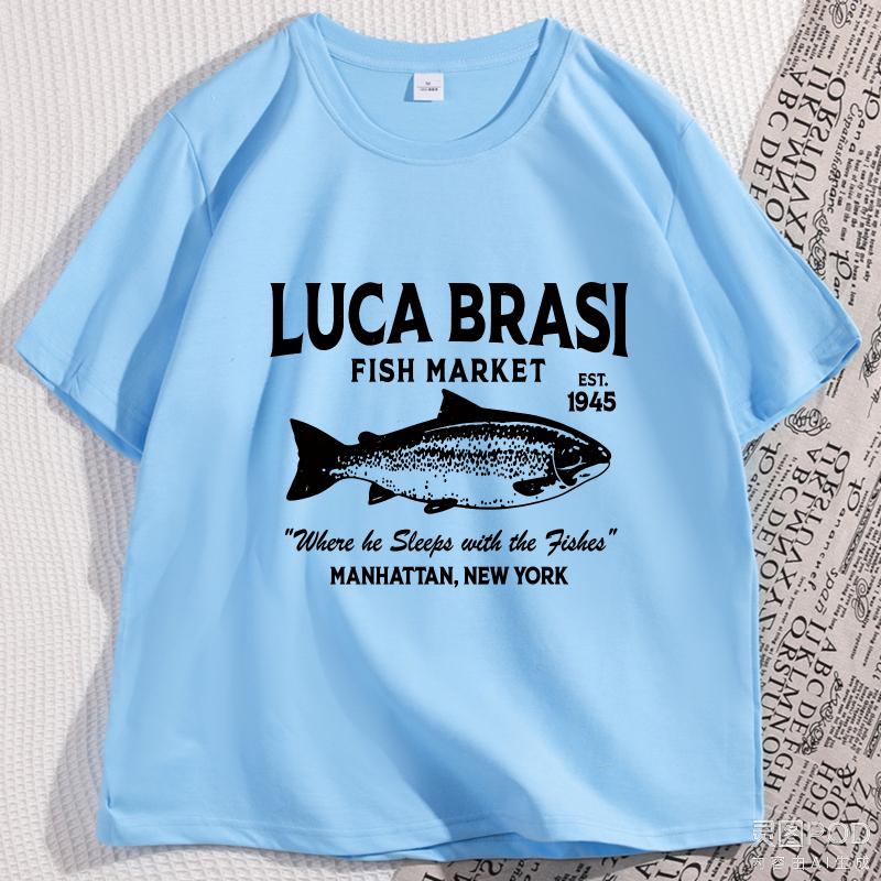 Luca Brasi Fish T Shirt Streetwear Comfortable Mens Cotton Graphic Tee Shirts Round Neck Short Sleeve Casual Tops Male Clothes