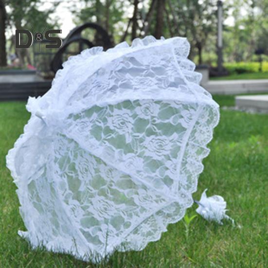 Vintage Lace Embroidery Umbrella Long Handle Lightweight Decorative Umbrella Wedding Party Bridal Dance Stage Performance Parasol Photography Props