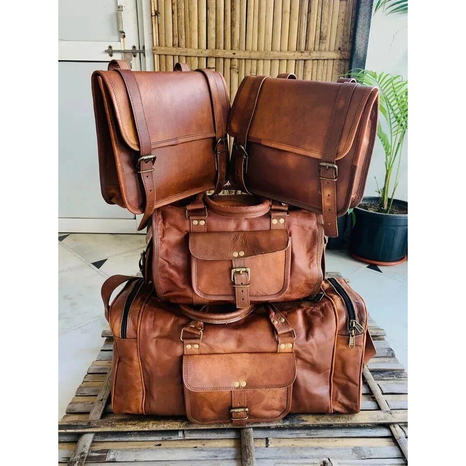 Goat Leather Motorcycle Saddle Bags Saddlebag Bike Bag  (2 Duffel Bag Free Size - Small - 16 X 10 X 11 In / Big - 20 X 10 X 11 In)