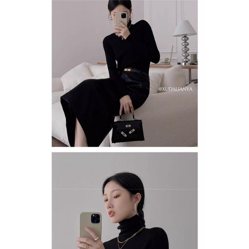 Women S Turtleneck Slim Fit Knitted Base Sweater Long Sleeve Solid Color Pullover Top