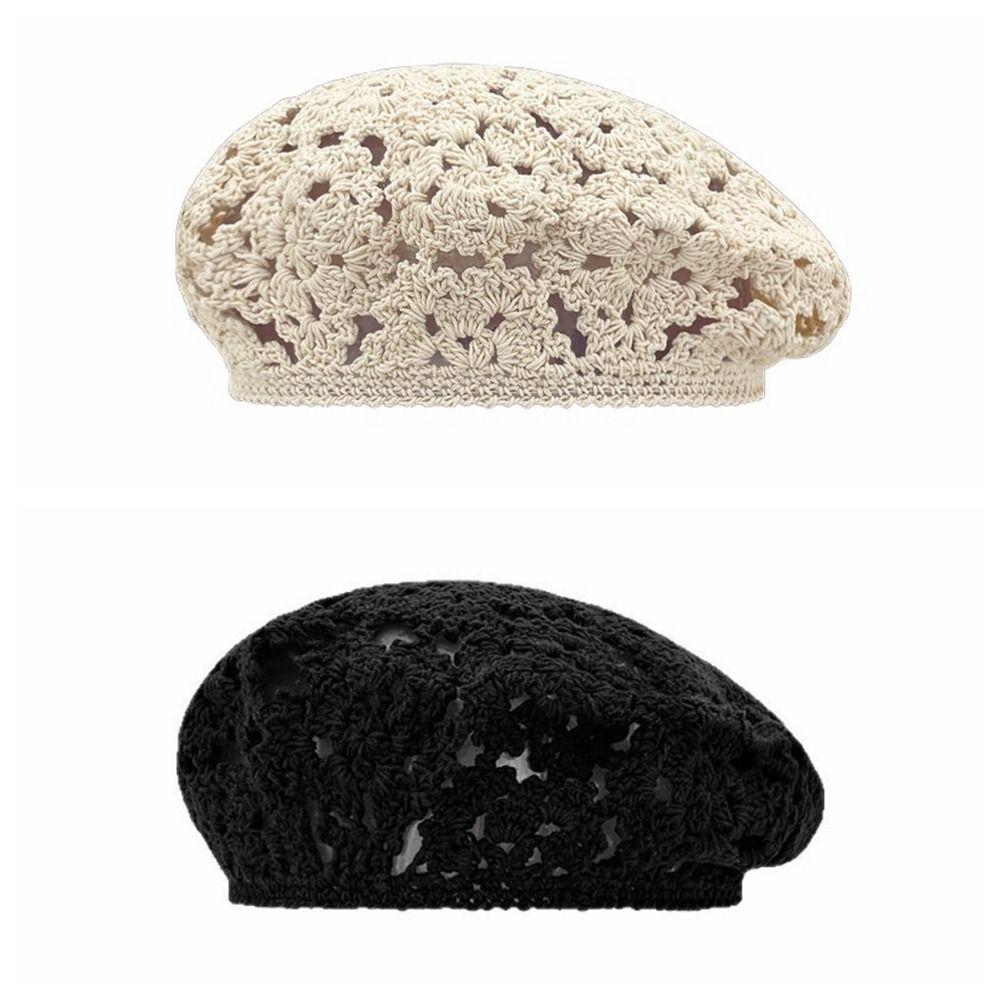 Japanese Style Flower Hat Breathable Crochet Knitted Cap Brimless Hollowed Out Beret  Holiday