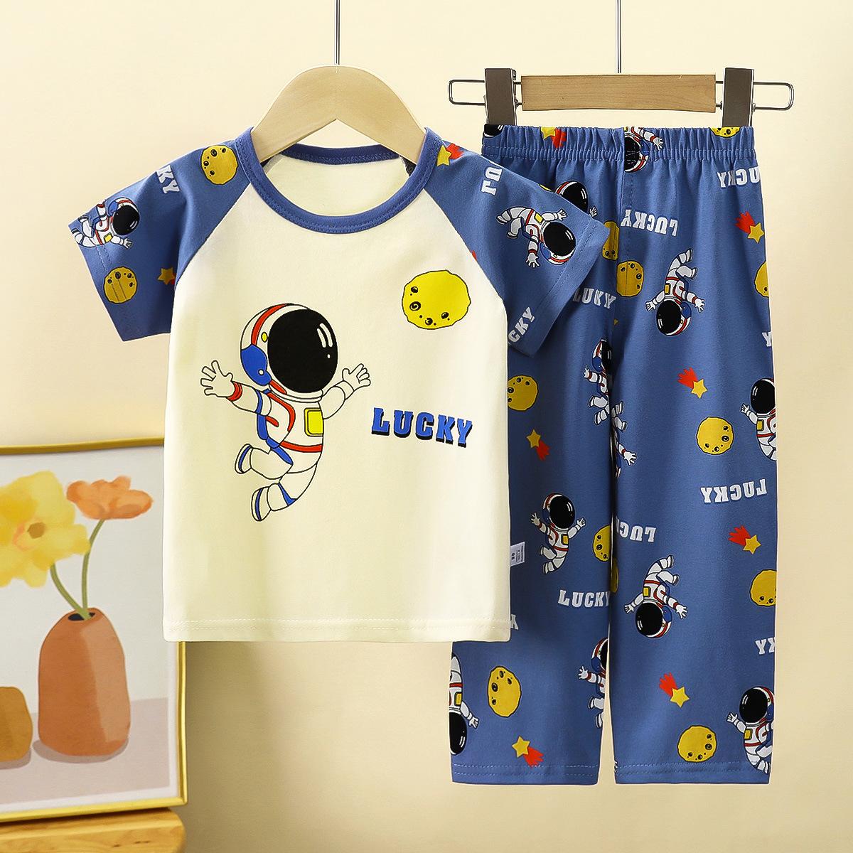 Kids Summer Cotton Short Sleeve Sets Boys Pants Homewear Girls Pajamas Baby Clothing 80cm
