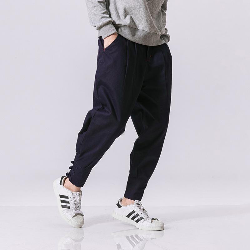 Chinese-style Men's Pants, Retro Button-up and Tight-fitting Skinny Pants, Plus-size Loose Casual Pants, Harun Trendy Fat Skinny Pants