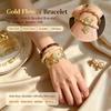3Pcs Ethnic Style Golden Blossom Resin Beaded Bracelets For Women Fashion Alloy Link Bangle Jewelry Gifts Casual Accessory