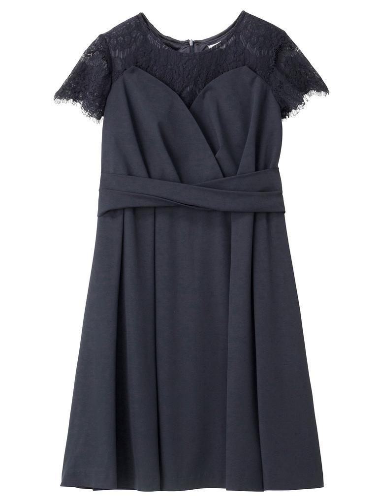 ANGELIEBE Maternity Dress with Nursing Lace Bustier Nursing Short Shrine Navy 22628 Mouth, Dress, Clothes, Prenatal, Postnatal, Sleeves, Visits,