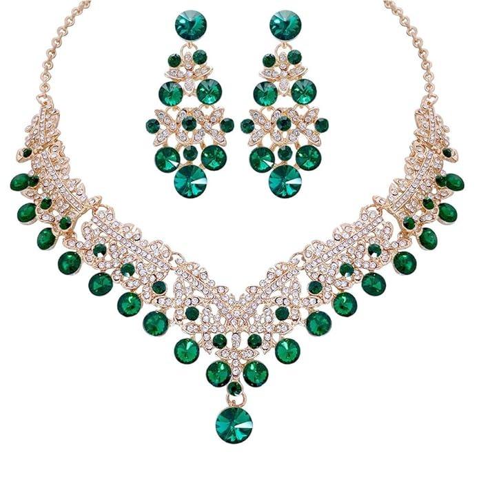 Latest Stylish Design Fancy Wedding Party Crystal Diamonds Necklace Jewellery Set for Women