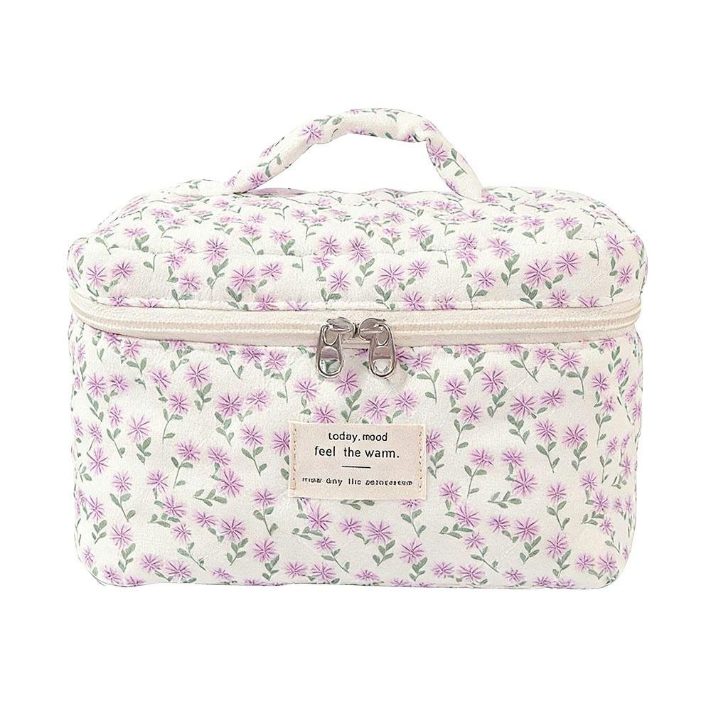 Zipper Aesthetic Cosmetic Organizer Floral Printed Skincare Clutch Toiletry Bag  Travel Storage