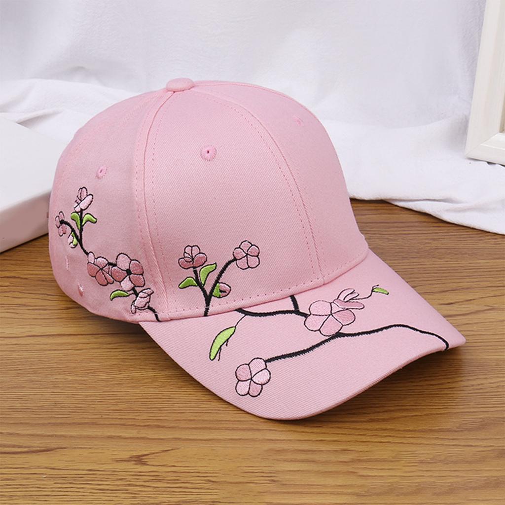 Embroidery Blossom Baseball Hat for Girl Long Brims Soft Fisherman Hat Teens Sunproof Peaked Hat Adjust Sun Hat